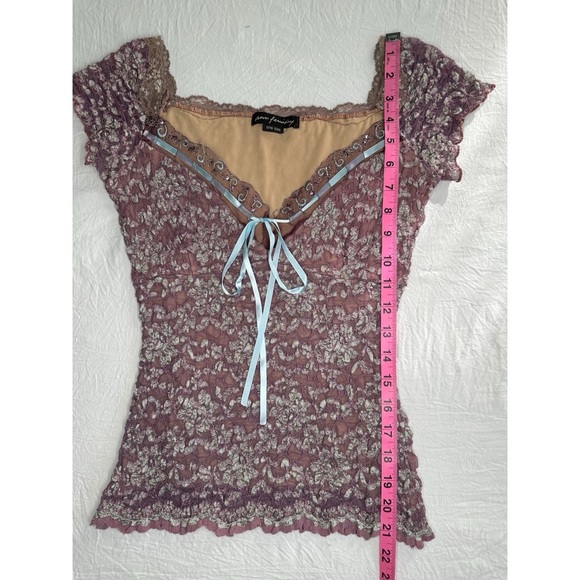 Ann Ferriday Purple and Blue Lace Tie Front Sweetheart Neck Fairy Top - Picture 3 of 7